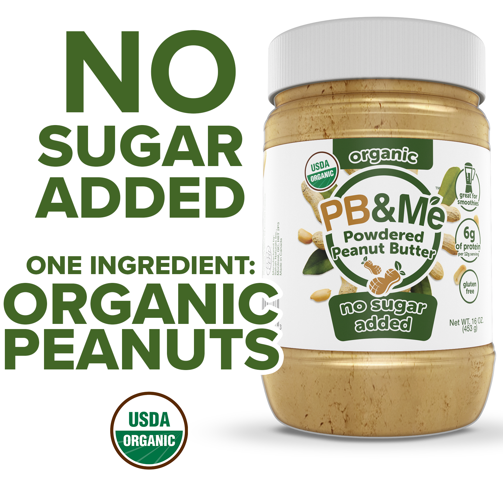 Organic Powdered Peanut Butter - No Sugar Added (1LB)
