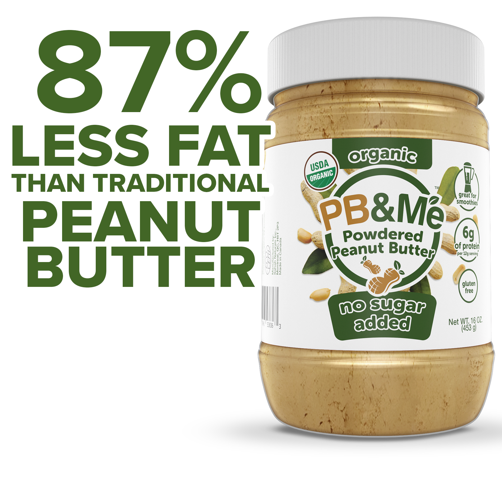 Organic Powdered Peanut Butter - No Sugar Added (1LB)