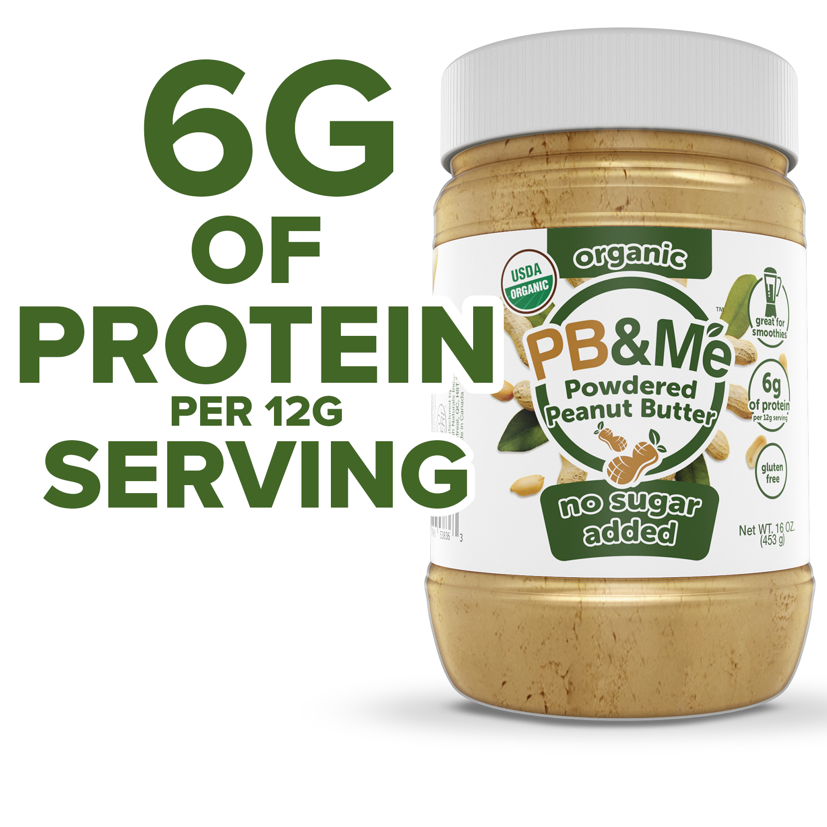 Organic Powdered Peanut Butter - No Sugar Added (1LB)