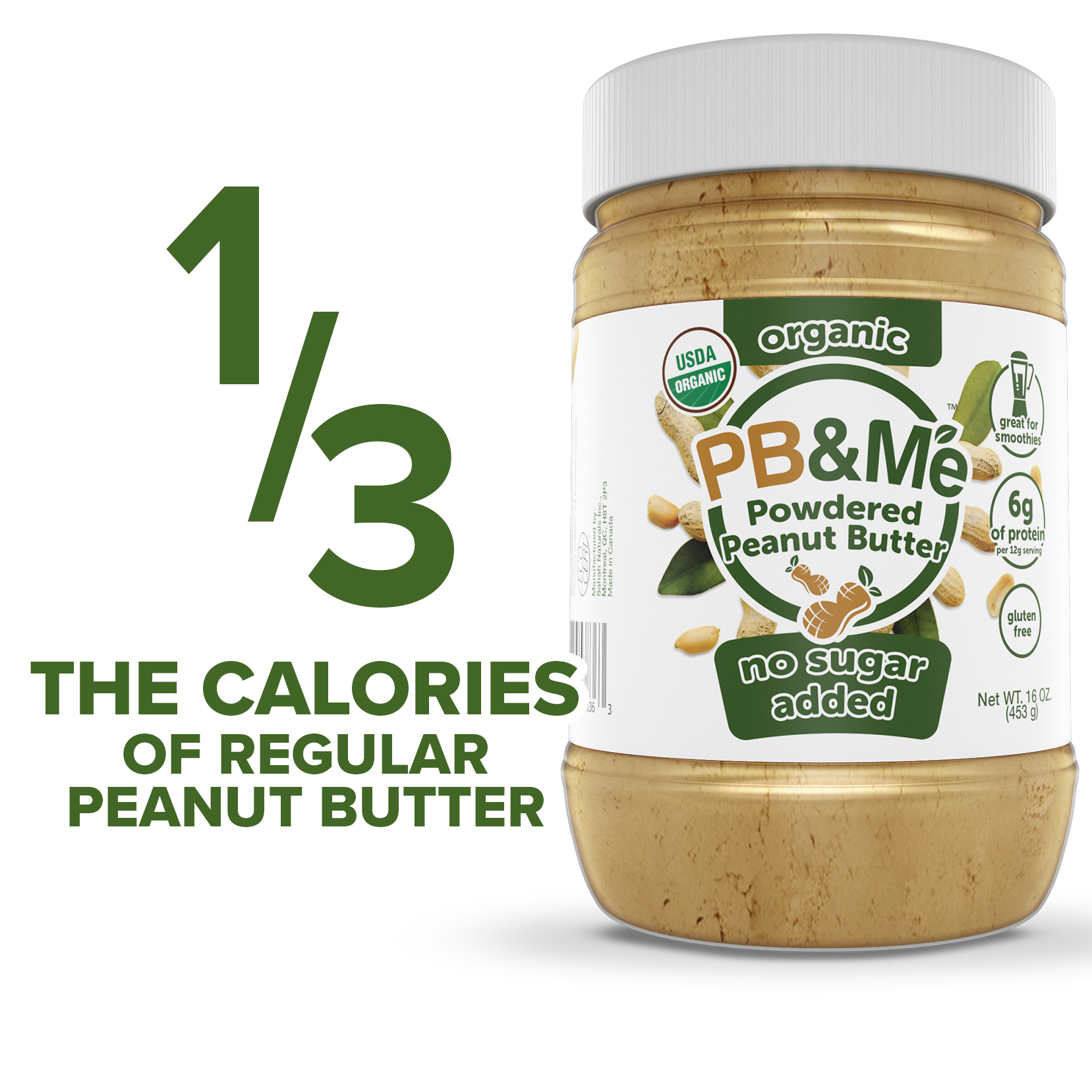 Organic Powdered Peanut Butter - No Sugar Added (1LB)
