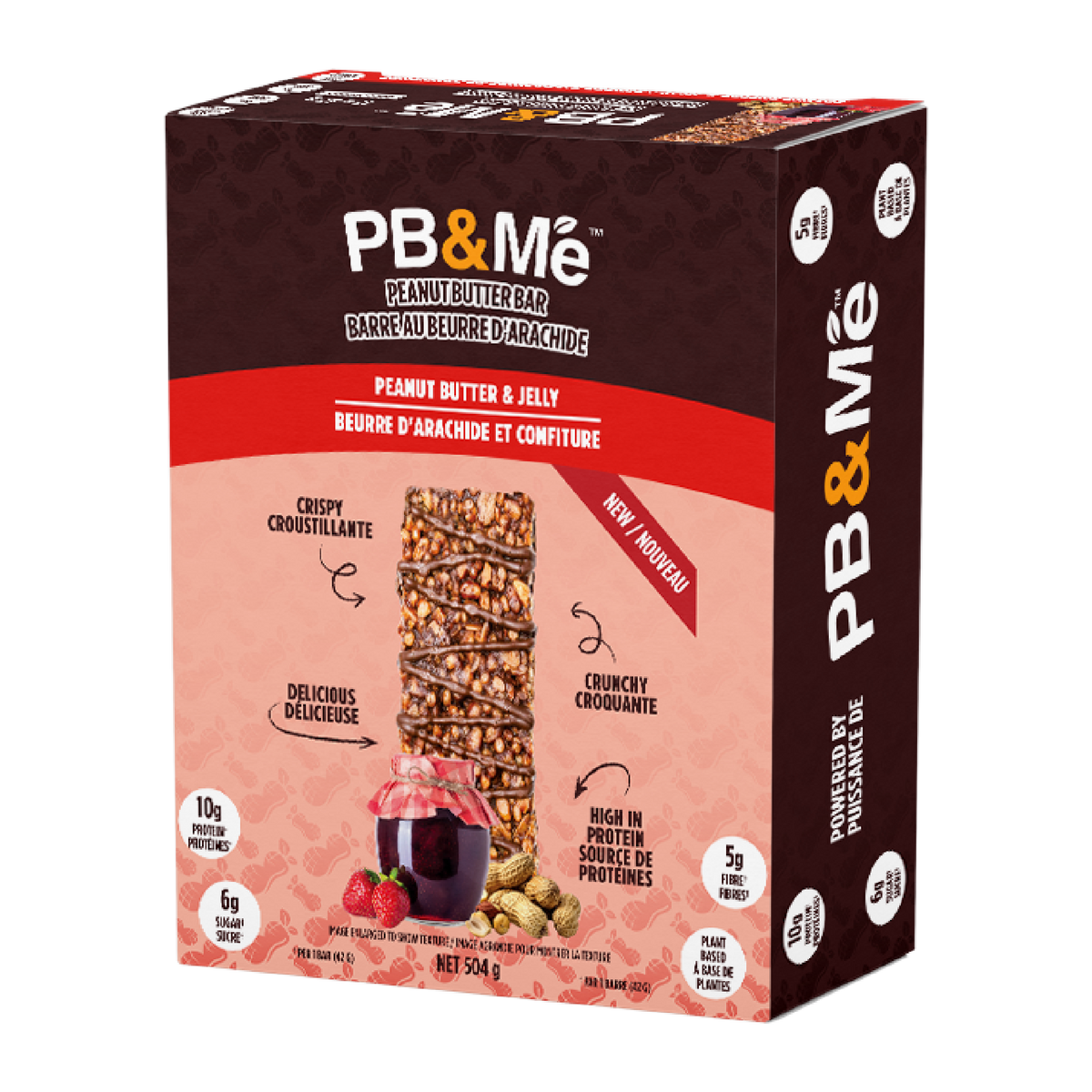 12-bar box of PB&Me Peanut Butter & Jelly bars beside a single bar, 12 x 42 g